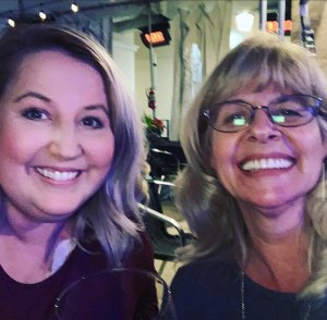 Kimberly and Wendy Welsh take time out for a photo while making facemasks for friends and health workers. The two have made over 400 masks in the last few weeks and delivered them free of charge.